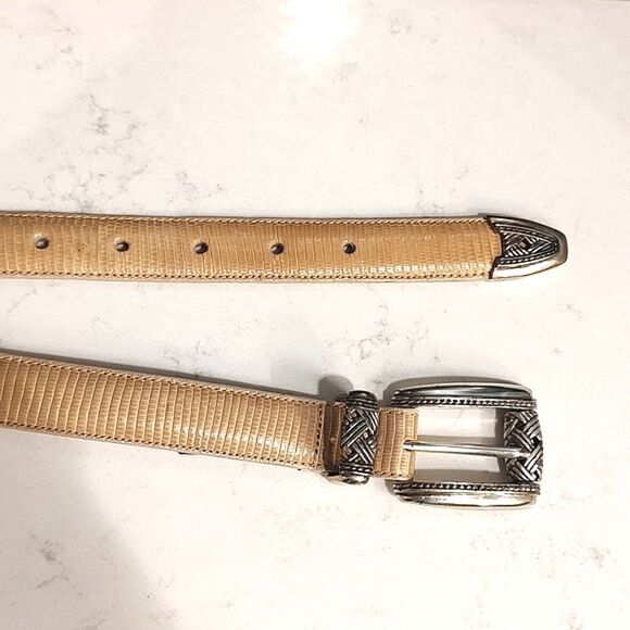 Brighton Tan Reptile Leather Belt Silver Buckle and Tip - Picture 3 of 9